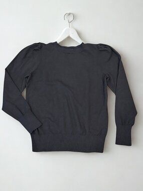 Marled Black Puff Sleeve Knit Sweater Size S